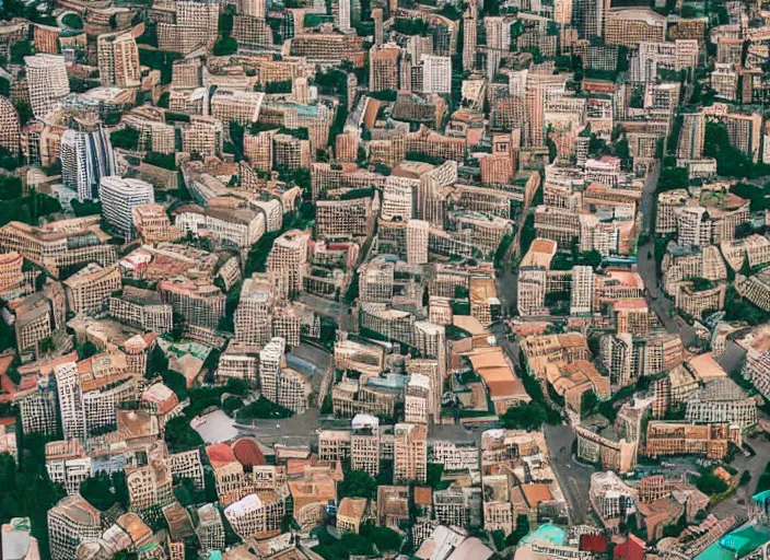 Image similar to aerial photo of a city where buildings are cats and dogs