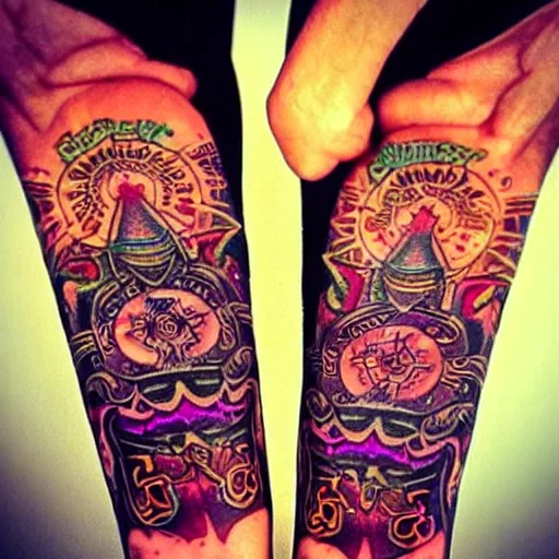 Image similar to a tattoo!! representing goa, psytrance and music