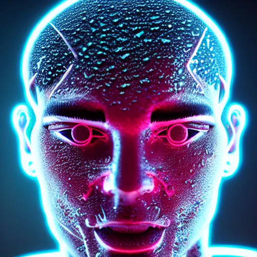 Image similar to a human made out of rain, neon, rendered in octane, unreal engine, highly detailed, realistic, beautiful, emotional