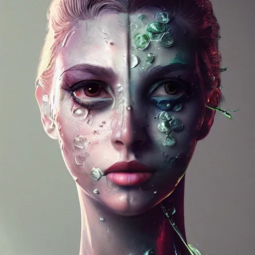 Prompt: woman portrait made out of water color paint, beautiful, cyborg, octane render, tim burton comic book art