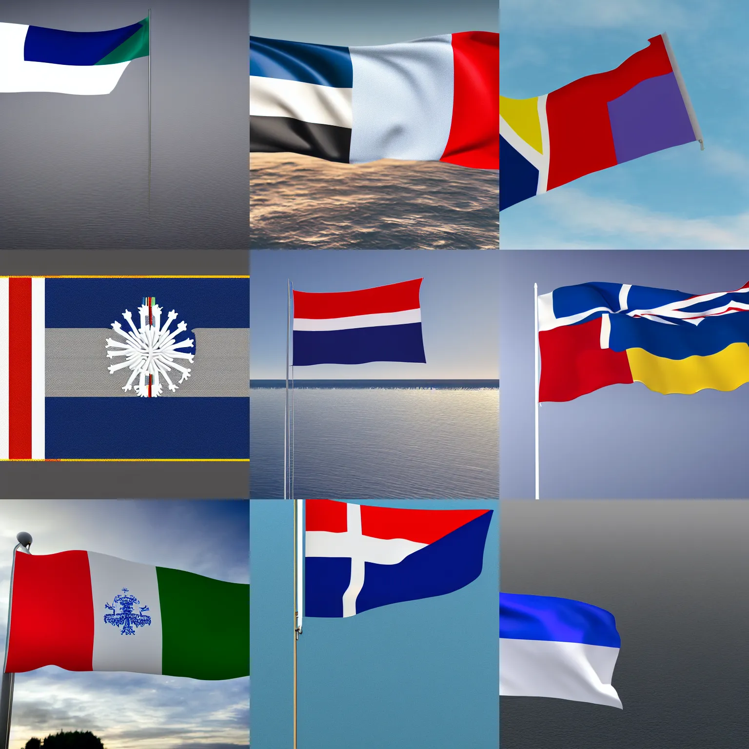 Prompt: the new flag of the baltic federation consisting of all nordic, scandinavian and baltic countries, new country flag, waving flag, rendered in vray