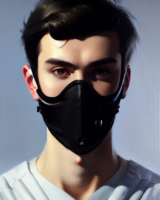 Image similar to a ultradetailed beautiful panting of a european young man wearing black medical mask, by ilya kuvshinov, greg rutkowski and makoto shinkai, trending on artstation