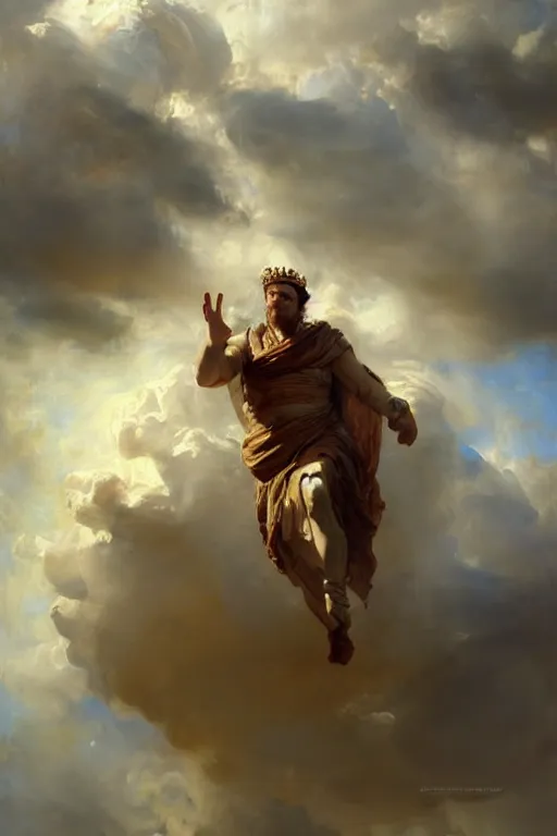 Image similar to beautiful detailed expressive impressionistic oil painting portrait of ancient roman god emperor steve buscemi ascending into the clouds wearing the civic crown, renaissance painting, art by anders zorn, wonderful masterpiece by greg rutkowski, expressive brush strokes, beautiful cinematic light, american romanticism by greg manchess, jessica rossier