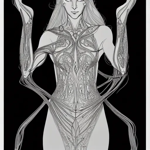 Prompt: centered elven ,intricate, veins, by Hugo pratt, ultradetailed, charachter design, concept art, trending on artstation,