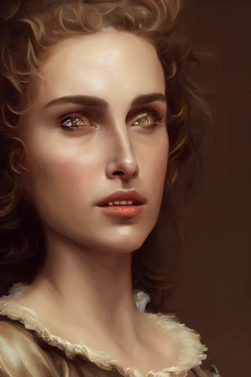 Image similar to Nathalie Portman portrait in a fantasy comic book, style portrait painting of François Boucher, Oil Painting, unreal 5, DAZ, hyperrealistic, octane render, Regal, Refined, Detailed Digital Art, RPG portrait, William-Adolphe Bouguereau, Michael Cheval, dynamic lighting, Highly Detailed, Cinematic Lighting, Unreal Engine, 8k, HD