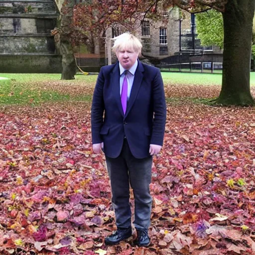 Prompt: I was standing alone in my old school playground Purple leaves blowing everywhere All my teeth started falling out And Boris Johnson was standing there