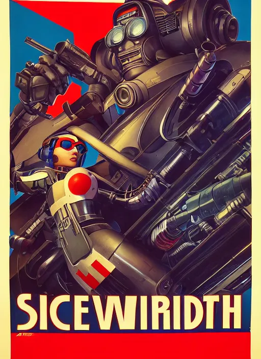 Image similar to american propaganda poster. cyberpunk mech pilot. portrait by jean giraud and anton otto fischer and john philip falter and will eisner and gil elvgren and pixar. realistic proportions. character art. science fiction d & d. tf 2, overwatch, rb 6 s, cyberpunk 2 0 7 7, blade runner 2 0 4 9.