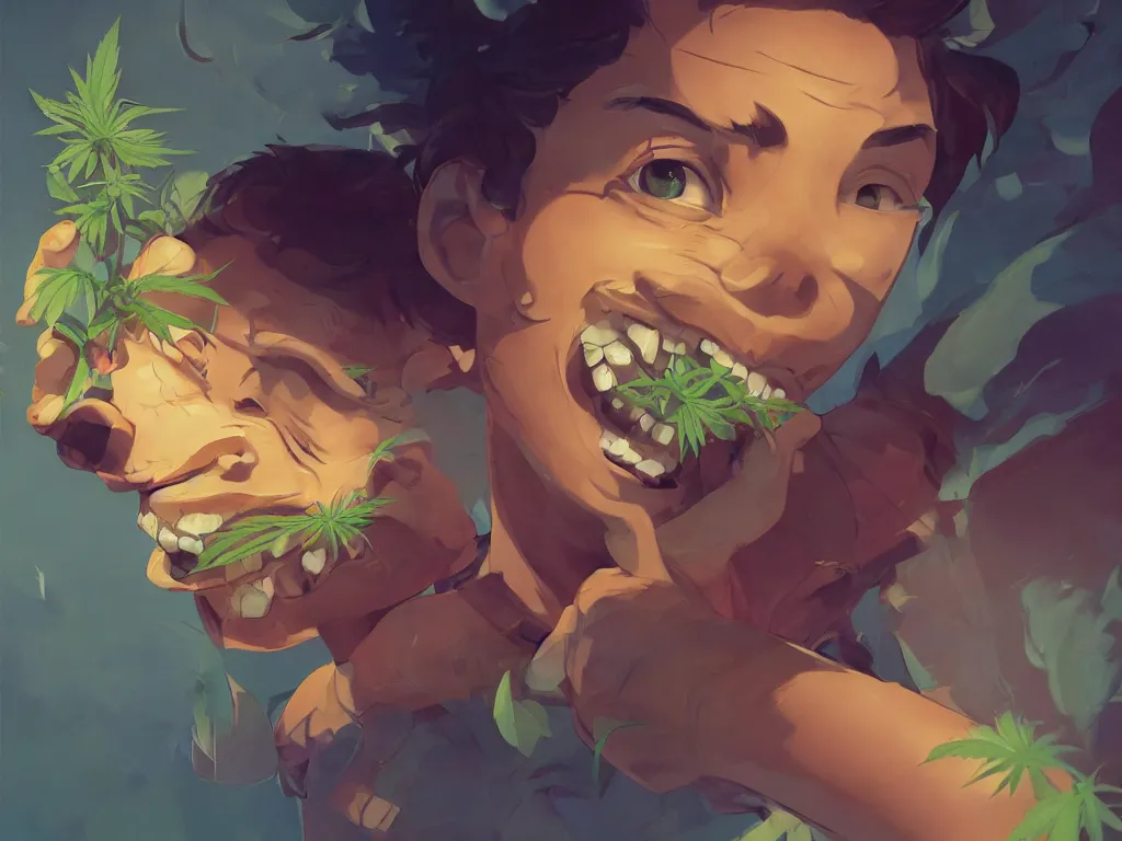 Image similar to cannabis marijuana kid face!, behance hd by jesper ejsing, by rhads, makoto shinka, lois van baarle, ilya kuvshinov, rossdraws global illumination