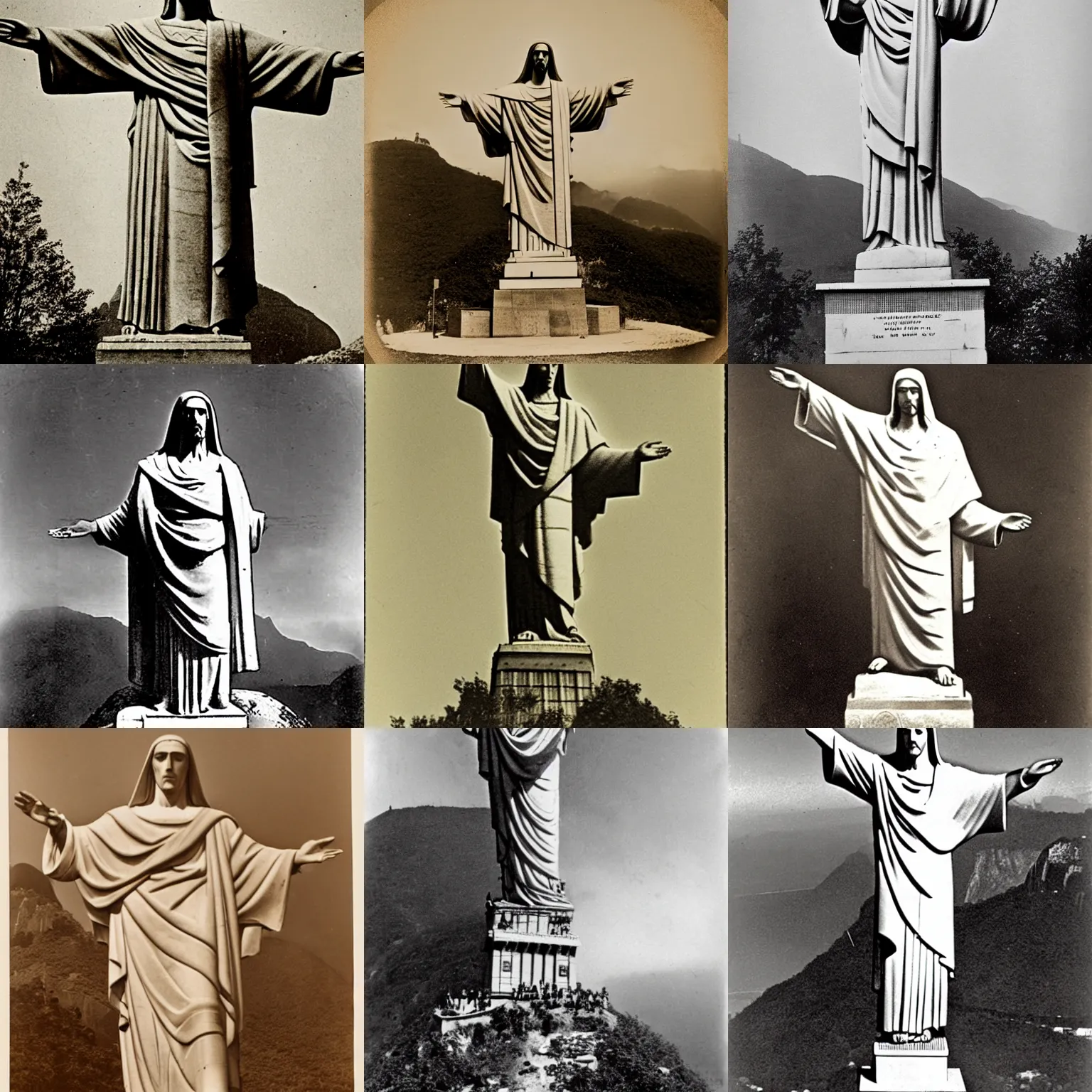 Prompt: Christ the Redeemer statue, 1860s photograph