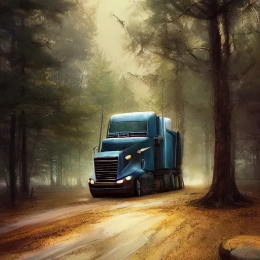 Image similar to a truck in the woods, digital art by ruan jia and mandy jurgens and artgerm, highly detailed, trending on artstation, award winning