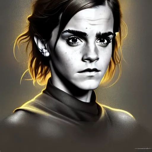 Image similar to Very funny Emma Watson looking like an old monkey, colorful painting on grey scale face, powerful , magic, thunders, dramatic lighting, intricate, wild, highly detailed, digital painting, artstation, concept art, smooth, sharp focus, illustration, art by artgerm and greg rutkowski and alphonse mucha, footage