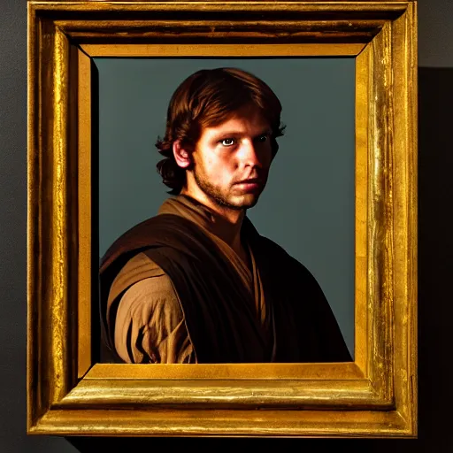 Image similar to a portrait painting of luke from star wars in a renaissance style hanging in the louvre