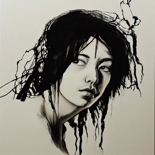 Prompt: Harry Weisburd Artwork Black Wet Hair, Hachishakusama (Eight-Feet-Tall) #One shot - Goddess