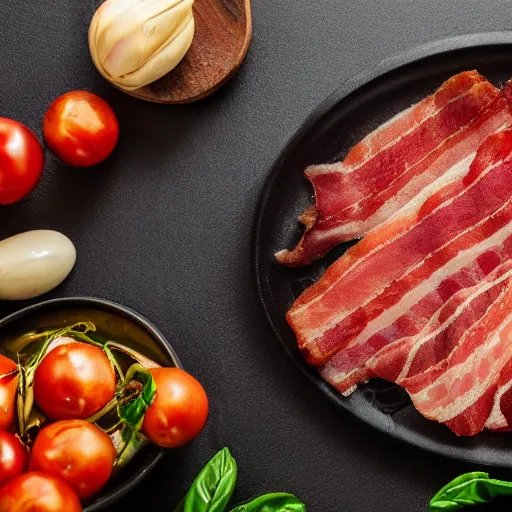 Prompt: picture of italian style bacon, 4 k, well lit