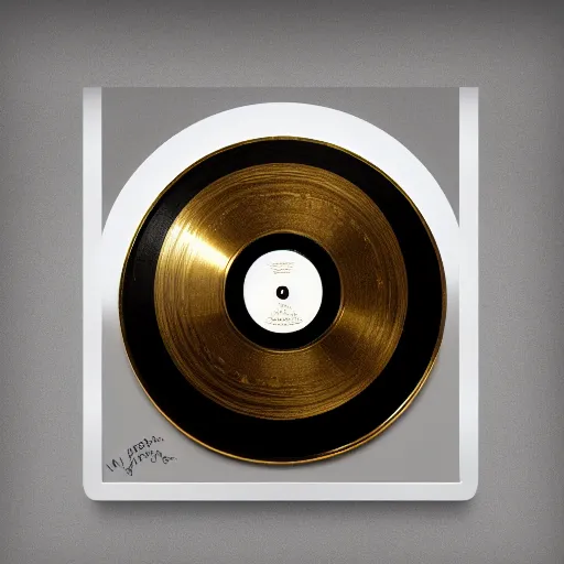 Prompt: a golden record on a black desk,