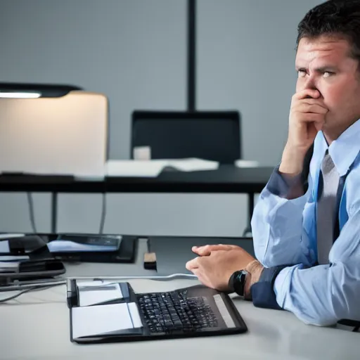 Prompt: stock photo of bored office worker, studio lighting, highly detailed, bland, mundane, drab