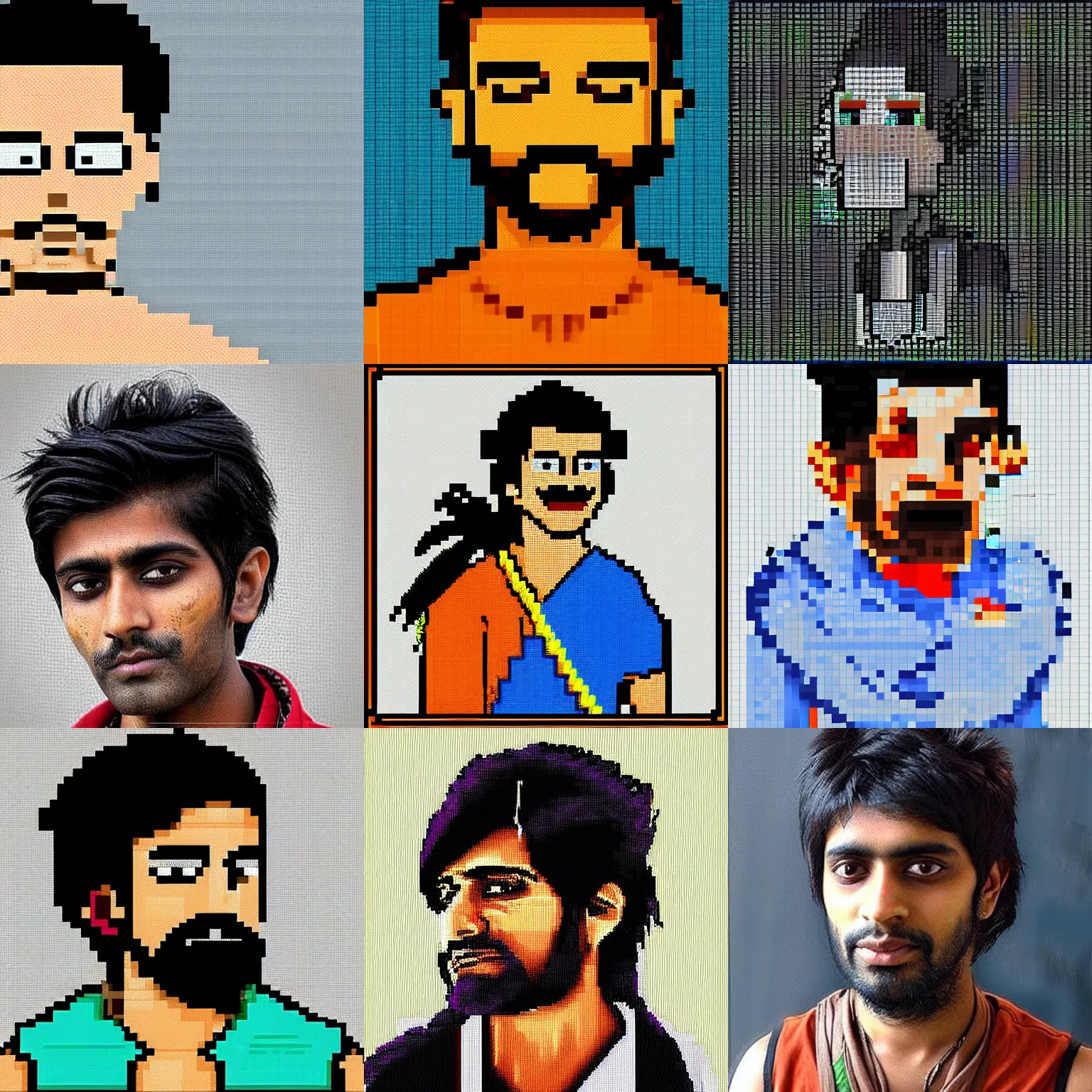 Prompt: an indian guy with messy hair looking sideways, high quality pixel art