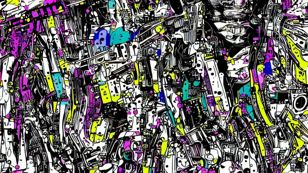 Image similar to cyber - dog futuristic japanese cyberpunk by roy lichtenstein, by andy warhol, ben - day dots, pop art, bladerunner, pixiv contest winner, cyberpunk style, cyberpunk color scheme, mechanical, high resolution, hd, intricate detail, fine detail, 4 k