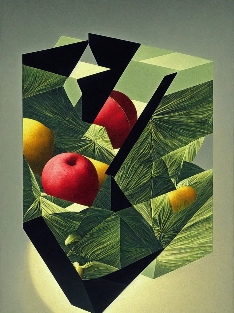 Prompt: hyperrealistic still life portrait of a tesseract, impossible shape, by caravaggio and yosumo okuta, botanical print, surrealism, vivid colors