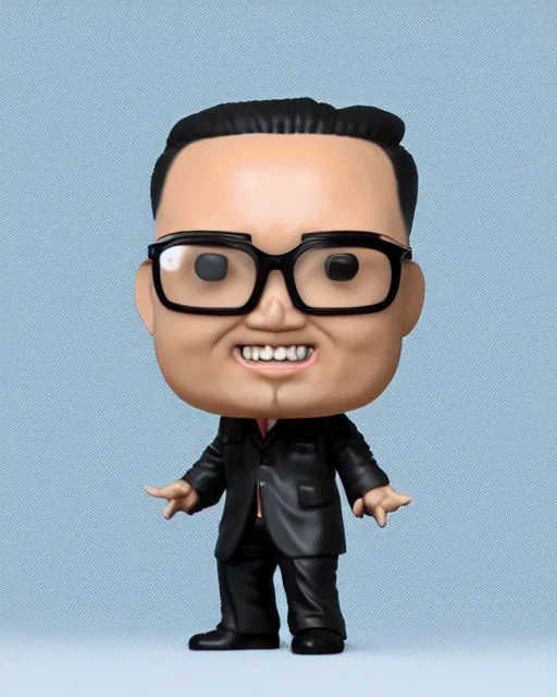 Image similar to full body 3d render of kim yong un as a funko pop, studio lighting, white background, blender, trending on artstation, 8k, highly detailed