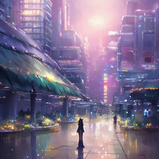 Prompt: The Garden City of Lights, Anime concept art by Makoto Shinkai