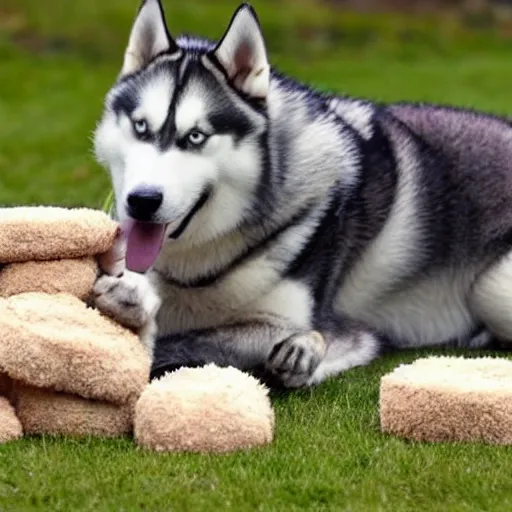 Image similar to a siberian husky eating a pile of shit