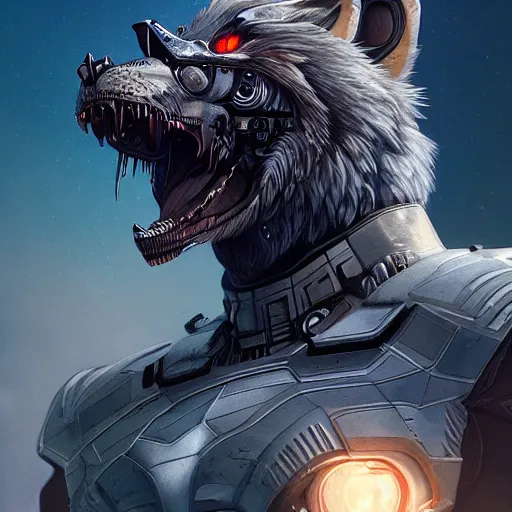 Image similar to an angry cyborg wolf apex predator. intricate, epic lighting, cinematic composition, hyper realistic, 8 k resolution, unreal engine 5, by artgerm, tooth wu, dan mumford, beeple, wlop, rossdraws, james jean, marc simonetti, artstation