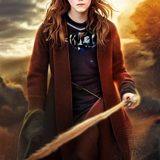 Prompt: digital art. emma watson as harry potter. extremely detailed. during golden hour. 4 k.