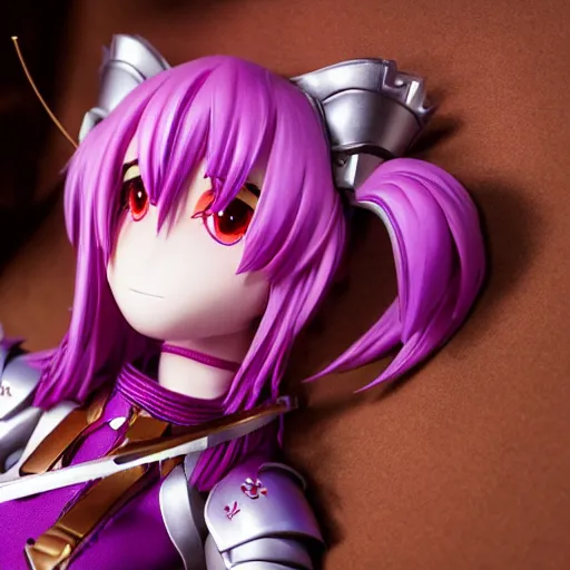 Image similar to cute fumo plush of a knight girl of a royal legion, anime girl with long hair, matcap red and purple metal reflectance, vray