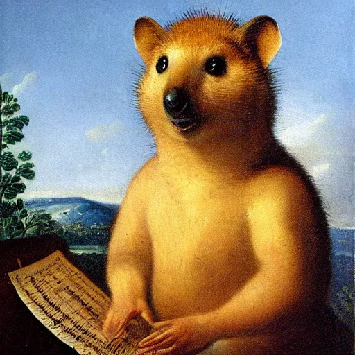 Image similar to a quokka as a 1 7 th century composer, portrait, oil painting