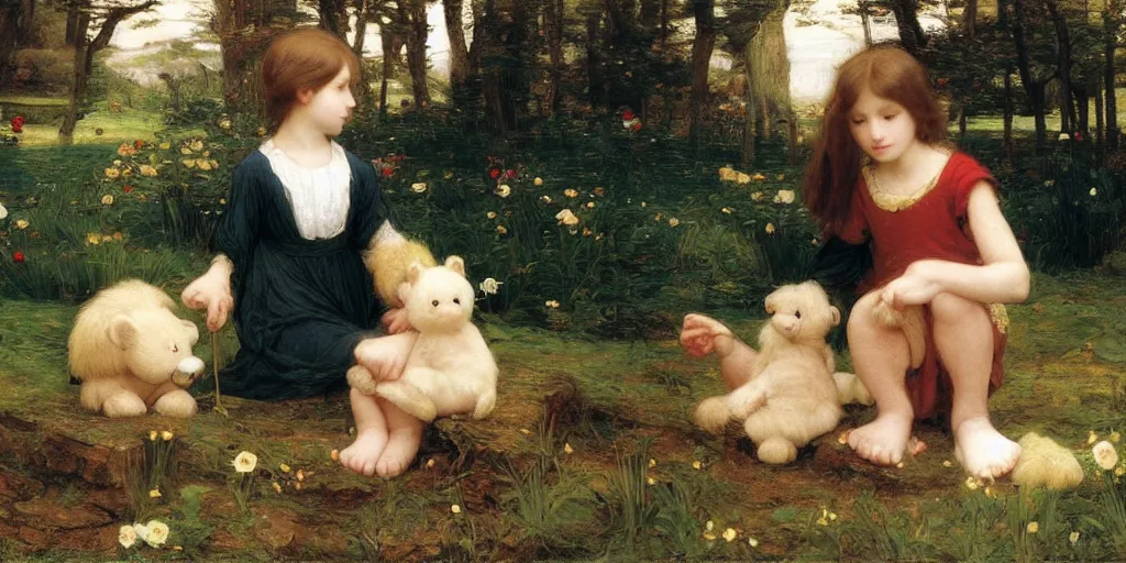 Prompt: 3 d precious moments plush animal, precious moments, master painter and art style of john william waterhouse and caspar david friedrich and philipp otto runge