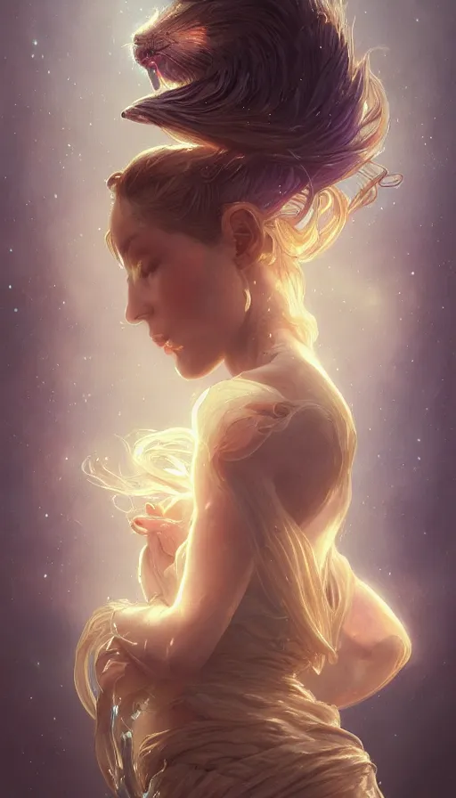 Image similar to small light magical creature, fibonacci, sweat drops, insane, intricate, highly detailed, digital painting, artstation, concept art, smooth, sharp focus, illustration, Unreal Engine 5, 8K, art by artgerm and greg rutkowski and alphonse mucha