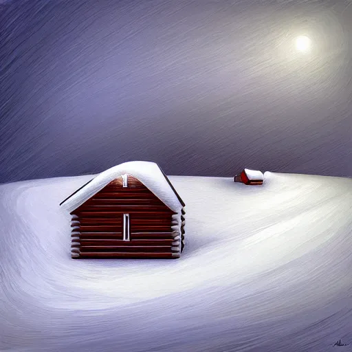 Image similar to a cabin on a hill, snowstorm, winter, by alex andreev, landscape, high contrast, digital, complementary colors