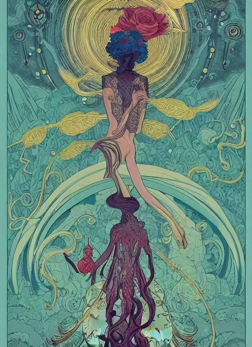 Prompt: beautiful tarot illustration of death, in the style of james jean and victo ngai and sam guay and moebius and sam spratt, mystical colors, trending on artstation