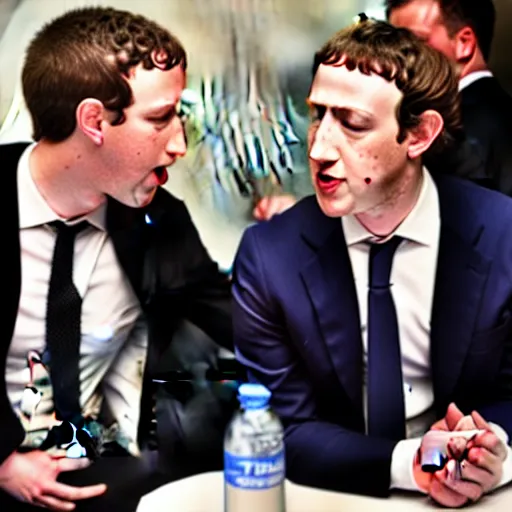 Image similar to Mark Zuckerberg having a heated argument with Tom Hardy