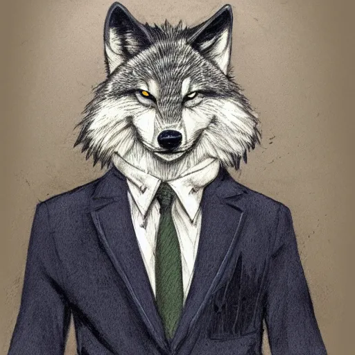 Prompt: aesthetic portrait commission of Legoshi the wolf Beastars, by Mihaly Munkacsy with a tail and a beautiful attractive hyperdetailed face wearing formal school uniform