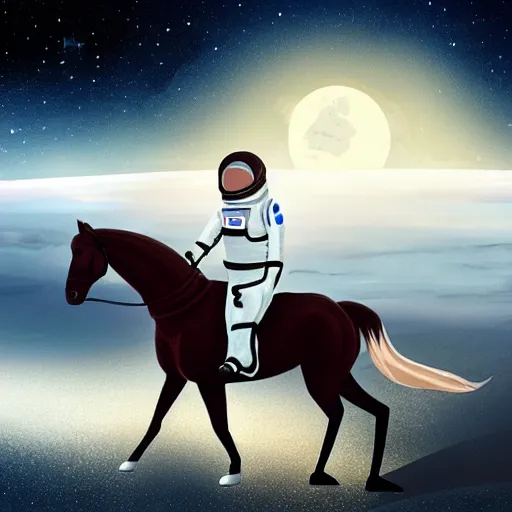 Image similar to concept art of a horse riding on the astronaut