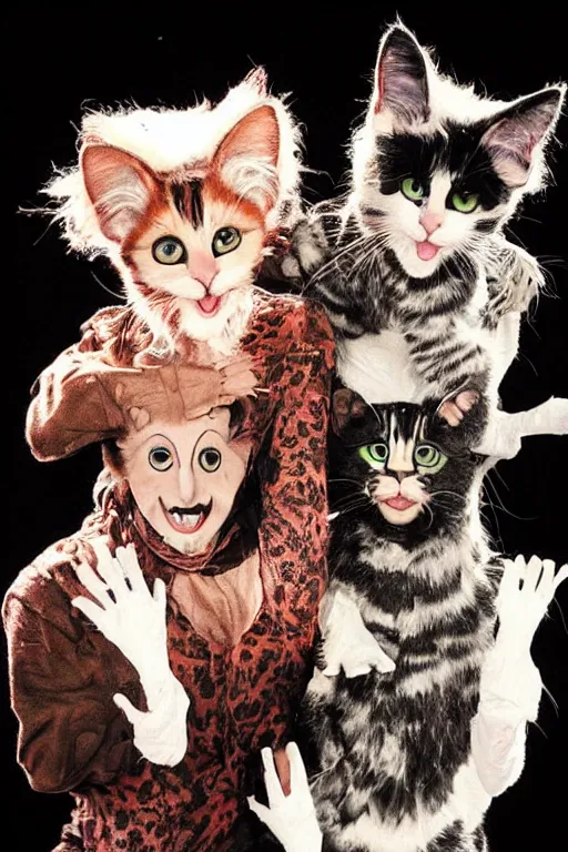 Prompt: 📷 mungojerrie and rumpleteazer, cats musical 1 9 9 8, dynamicly lit portait