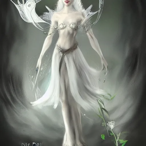 Prompt: a white fairy by marta nael, concept art