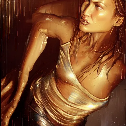 Prompt: highly detailed portrait jennifer lopez wearing shiny plastic crop top bladerunner, glistering skin, oiled, in gta v, stephen bliss, unreal engine, fantasy art by greg rutkowski, loish, rhads, ferdinand knab, makoto shinkai and lois van baarle, ilya kuvshinov, rossdraws, tom bagshaw,