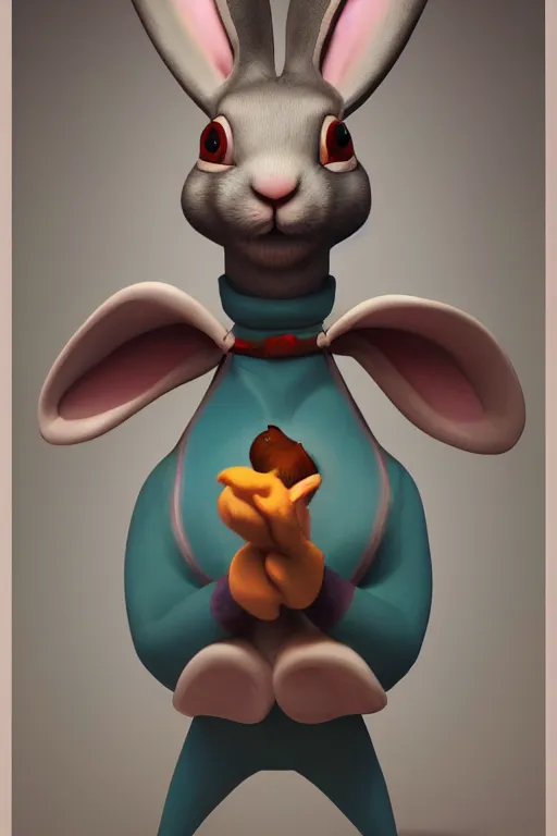 Image similar to a centered painting of a cartoon rabbit, by craola,, cinematic, beautifully lit 3 d, trending on artstation, octane render, 8 k