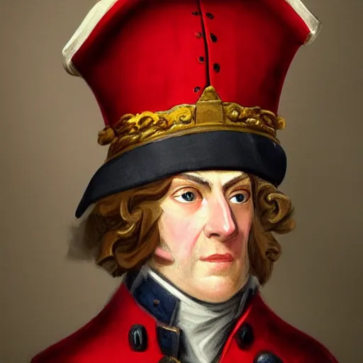 Image similar to A male 18th century British Redcoat Soldier wearing a tricorne hat, artstation, very detailed, award winning trending, historical, masterpiece, realism