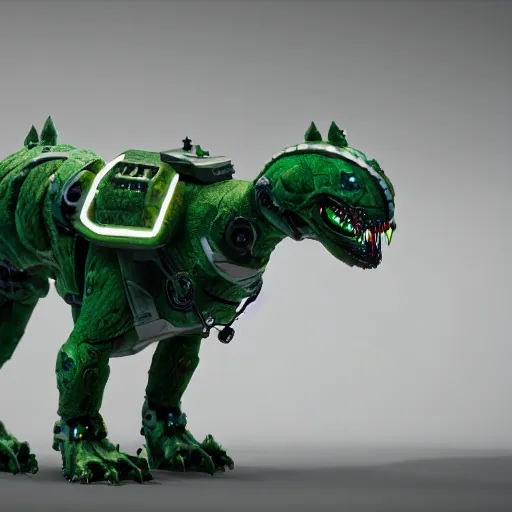 Image similar to hybrid of a cyborg dog and a malachite golem kaiju, ultra detailed, 8 k, rule of thirds, professional lighting, unreal engine.