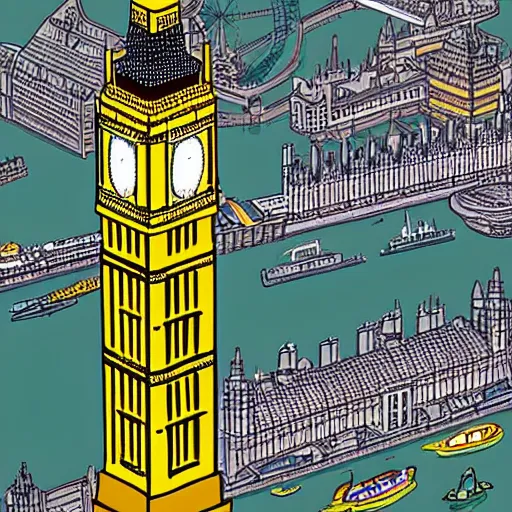 Prompt: london, 1 6 bit isometric view big ben and the river thames