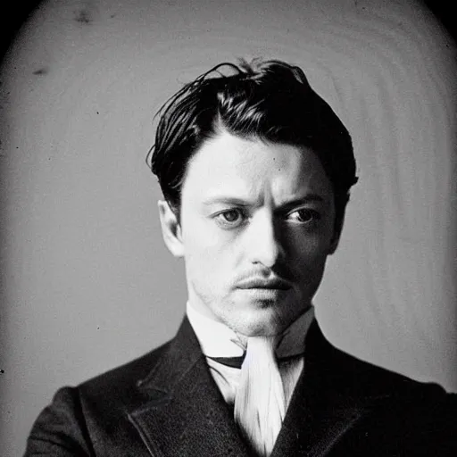 Image similar to headshot edwardian photograph of james mcavoy, sebastian stan, henry cavill, small moustache, 1 9 2 0 s film actor, suave, charming, realistic face, 1 9 1 0 s photography, 1 9 0 0 s, grainy, victorian, soft blur