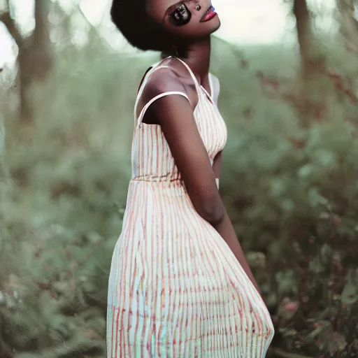 Prompt: realistic photoshoot for a new aime leon dore lookbook, color film photography, portrait of a beautiful woman in style of Campbell Addy, 35mm, graflex