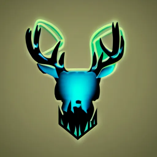 Prompt: logo for evil corporation that involves deer, synthwave style