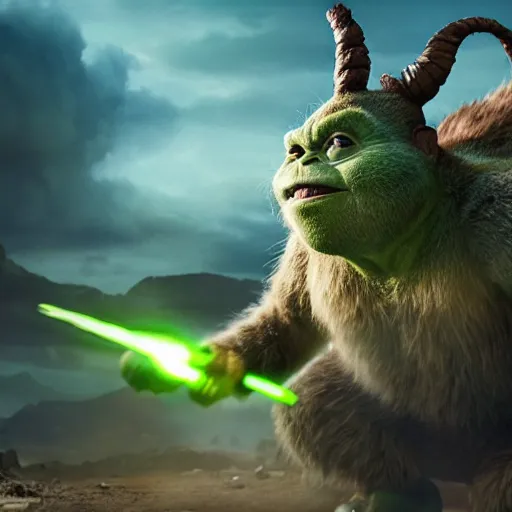 Image similar to ryan reynolds godzilla yoda donkey kong pikachu yeti shrek spongebob homer groot rick sanchez elsa, highly detailed, extremely high quality, hd, 4 k, 8 k, professional photographer, 4 0 mp, lifelike, top - rated, award winning, cinematic, realistic, detailed lighting, detailed shadows, sharp, no blur, edited, corrected, trending