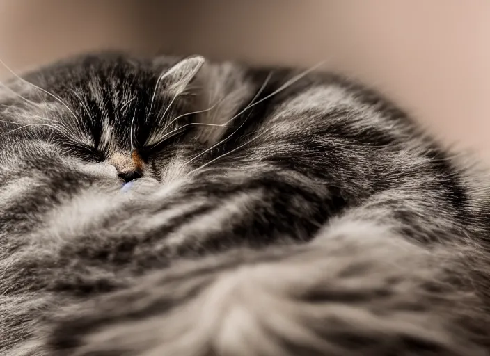 Image similar to dslr photo still of a closeup of a sleeping cat, 4 k, 8 5 mm f 1 6