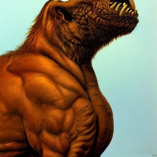 Prompt: artstation a wild beast, by Boris Vallejo, very detailed, side view , portrait, backlit